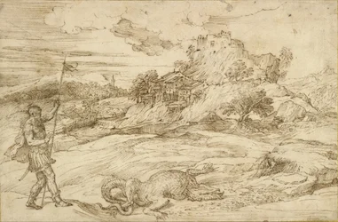 Landschaft mit St. Theodor, der den Drachen besiegt